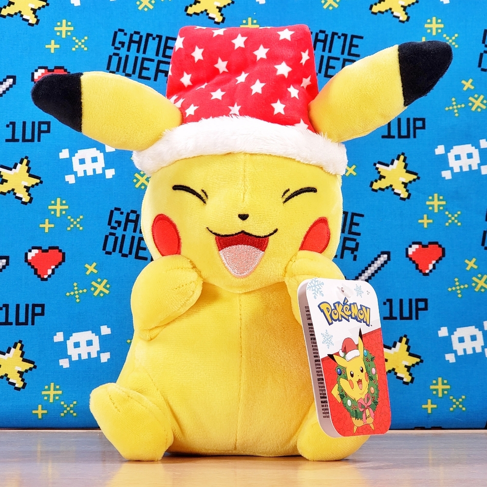 Jazwares Pokemon Pikachu with Santa Hat 7" 2021 UltraSoft Holiday Genuine Plush